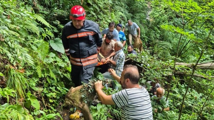 Uçuruma yuvarlanan 80 yaşındaki kadını itfaiye kurtardı