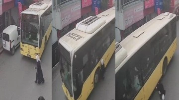 Beykoz'da yaşlı kadına İETT otobüsü çarptı. Kaza anı güvenlik kamerasına yansıdı