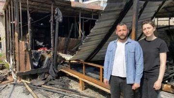 Depremzede ailenin yaşadığı konteyner yandı